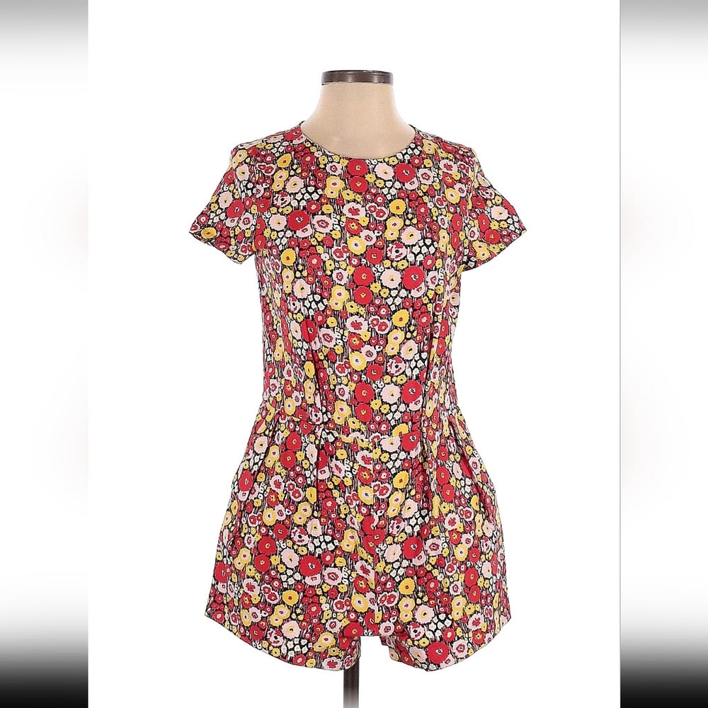 Kate Spade Saturday Romper XS Floral Red Yellow Cotton Beach Resort Colorful - Picture 2 of 5